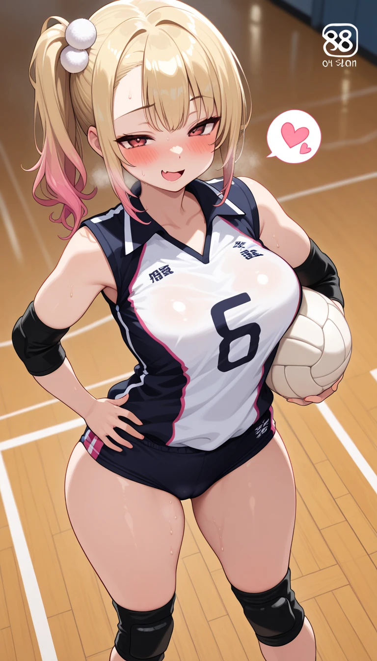 unity 8k wallpaper, anatomically correct, (((masterpiece))), (((best quality))), (((ultra detailed))), (((high-resolution))), ((Ultimate cutie)), perfect hands, perfect finger, (((good anatomy))), detailed beautiful face, shiny hair, (((gyaru))), (potbelly), (curvy), medium breasts, ((Thick thighs)), (((solo))), ((seductive smile)), (((blush))), (half open mouth),
BREAK, (((sit astride the perfectly spherical shape 6-inch volleyball))), (((Straddling a perfectly spherical 6" volleyball))), (((Perfectly spherical 6" volleyball fits perfectly crotch))), BREAK, (((Rub the Perfectly spherical 6" volleyball against crotch))),
BREAK, (Collared volleyball uniforms), sleeveless, ((buruma)), ((kneepad)), (pussy juice stained), (elbow pad), (((sweat))), (((covered in sweat))), ((deep breathing)), in Volleyball Court, indoor, lighting, looking at viewer, full body, (spoken heart)