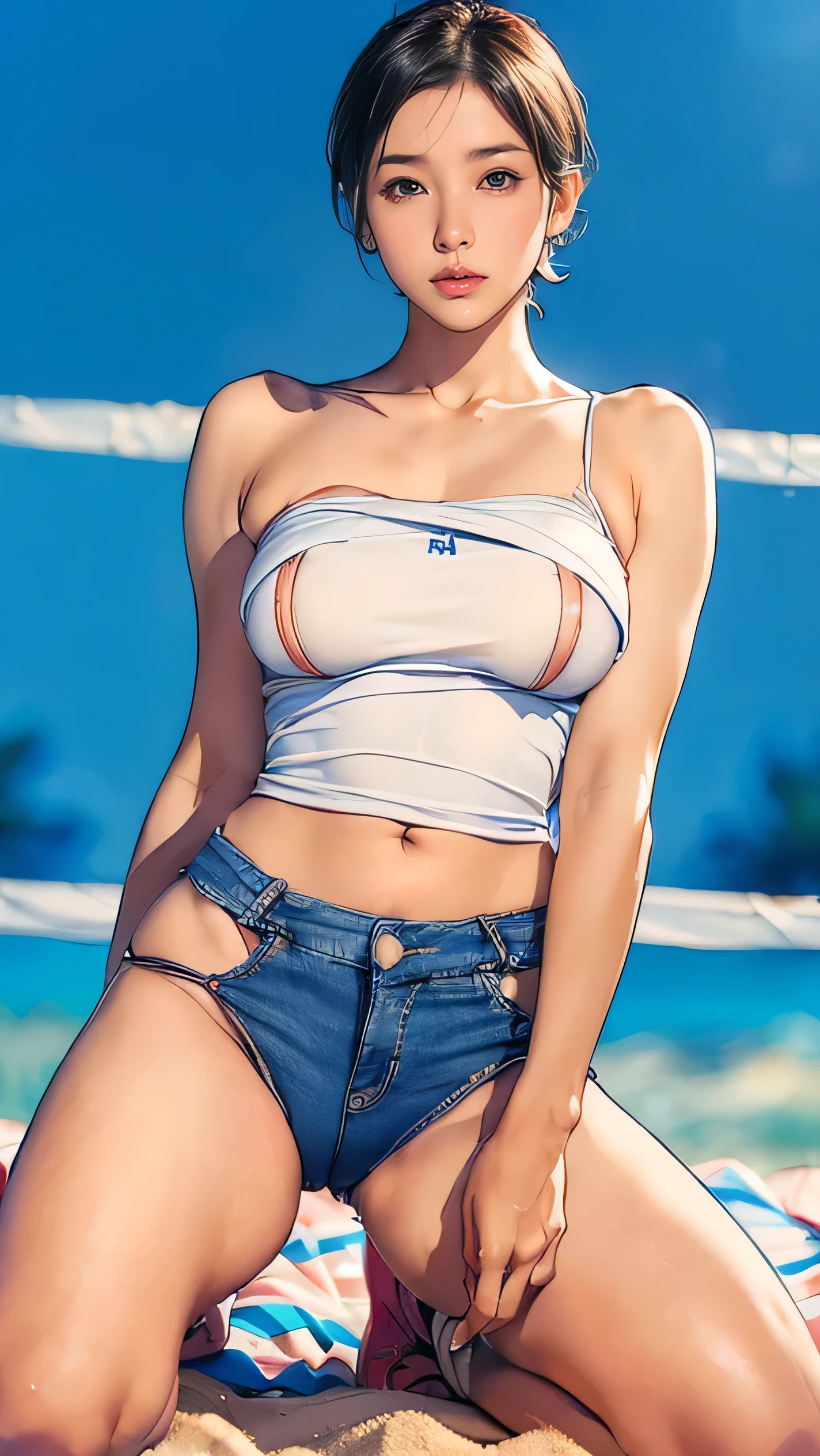 (girl, 12 years old, Same height :1.2) , (Large Breasts:1.2, No bra:1.2), masterpiece,Mountain bike,Cycling Enthusiasts,beautiful girl,Professional attire,Blue sky and white clouds,8k, 日本のgirl , Very short hair , Camel Toe, (High color saturation:1.0), (skin is very delicate), (Highest quality:1.0), (Ultra-high resolution:1.0) ,(Actual:1.0), (Very detailed:1.0), (8k, RAW Photos:1.1)