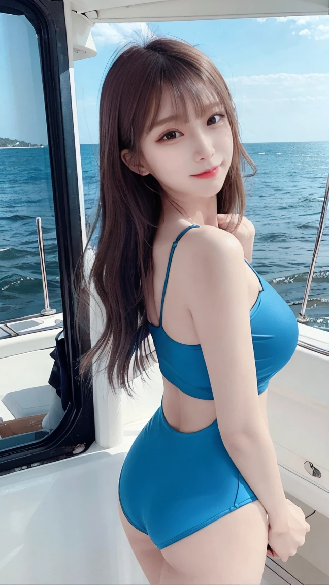 ((top quality, 8k, masterpiece: 1.3)), focus: 1.2, perfect body beauty: 1.4, ass: 1.1, (((delicate long hair)), light blue underwear, (ship, sea: 1.3), very detailed face and skin texture, delicate eyes, double eyelids, whitened skin, necklace, ring, on the ship, sun on a person's face, skin wearing big, T-back, sitting, M-shaped legs