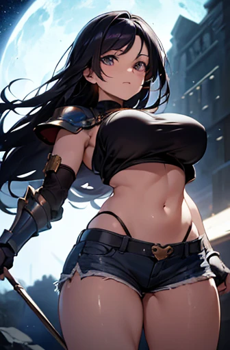 angry female rover with curvy body, with long hair, wearing plaid skirt and black boots, viewed from below, underwear, trample in the muddy