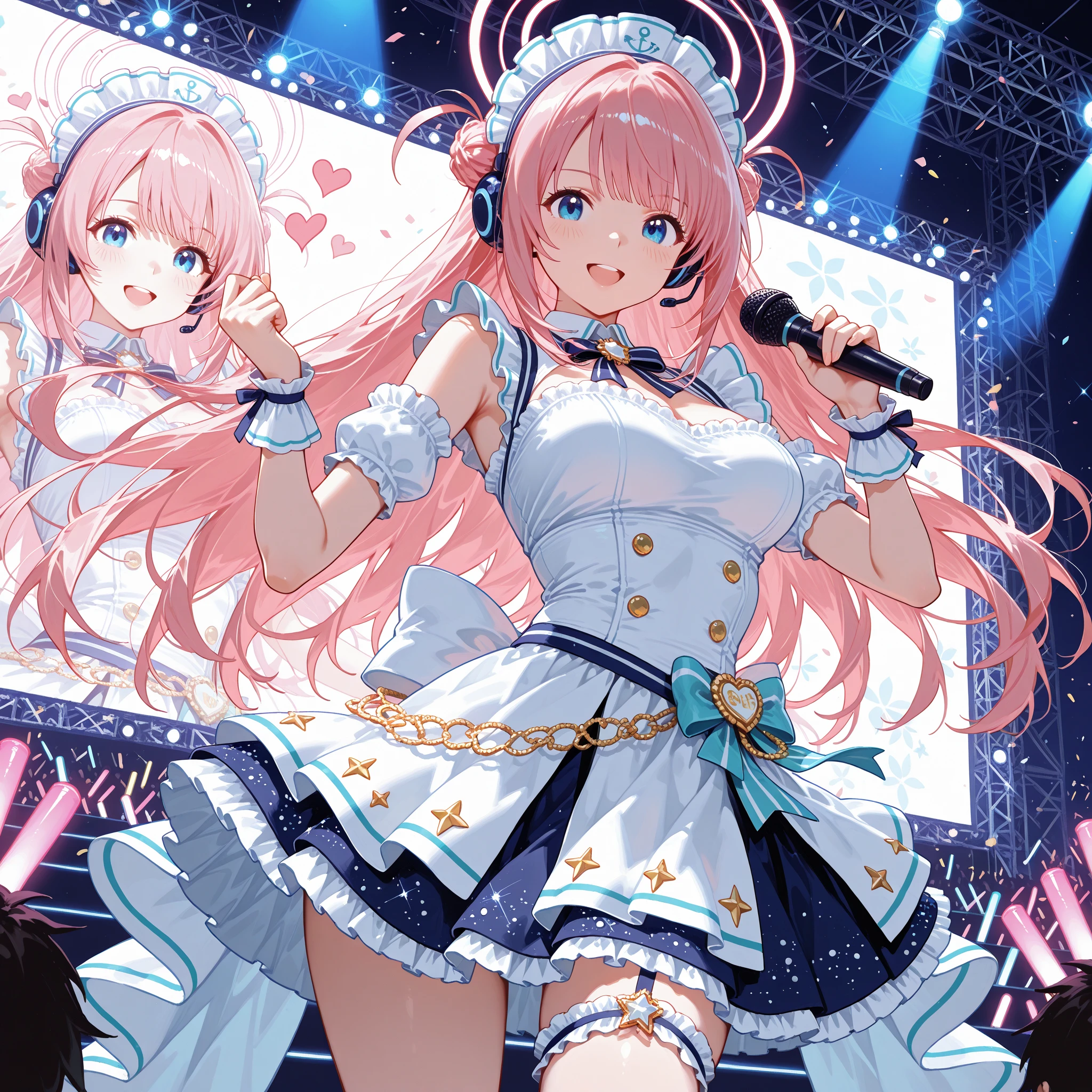 woman pink hair beautiful girl singer cute Idol concert live audience White panties butt angrily
