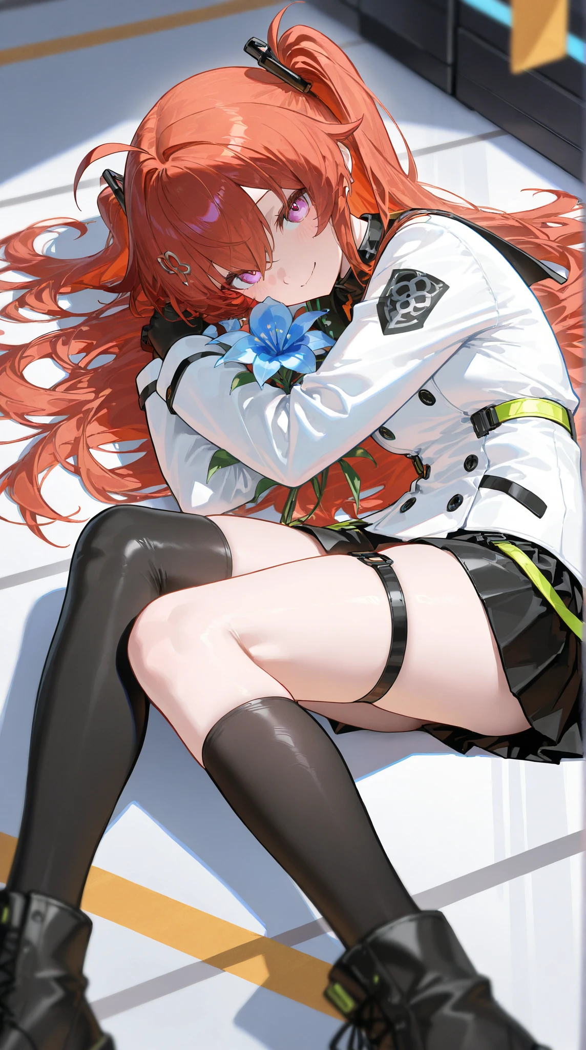 Alisa Southerncross,1girl,fake animal ears,((tsurime eyes)),half-closed eyes,Shaded face,distain,orange hair,best quality ,masterpiece,solo,((ass)),(thigh),(legs),((black pantyhose)),damaged pantyhose,hand on ass,(black panties under the pantyhose),sweating,heavy breathing, sweating,