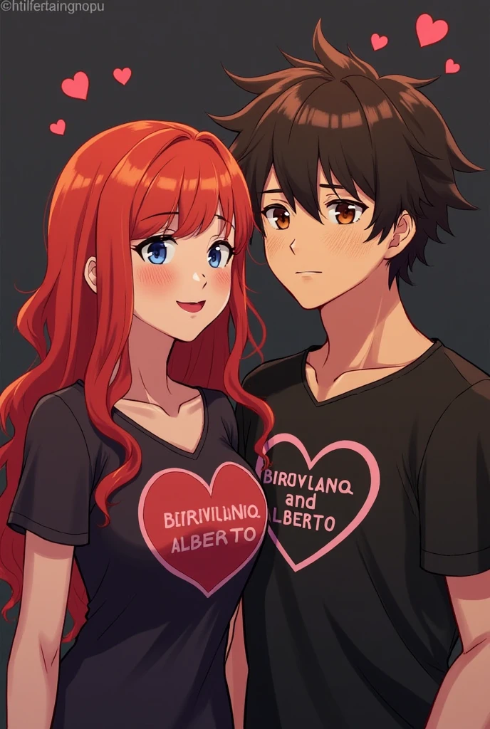In anime, a tall woman, huge, happy, big breast, sexy, beauty, tenderness, wavy red hair, her light red eye, big black eyelash, dresses in a bright red corset top, shows her navel, and gray pants, wearing a black belt, and a brown boot.