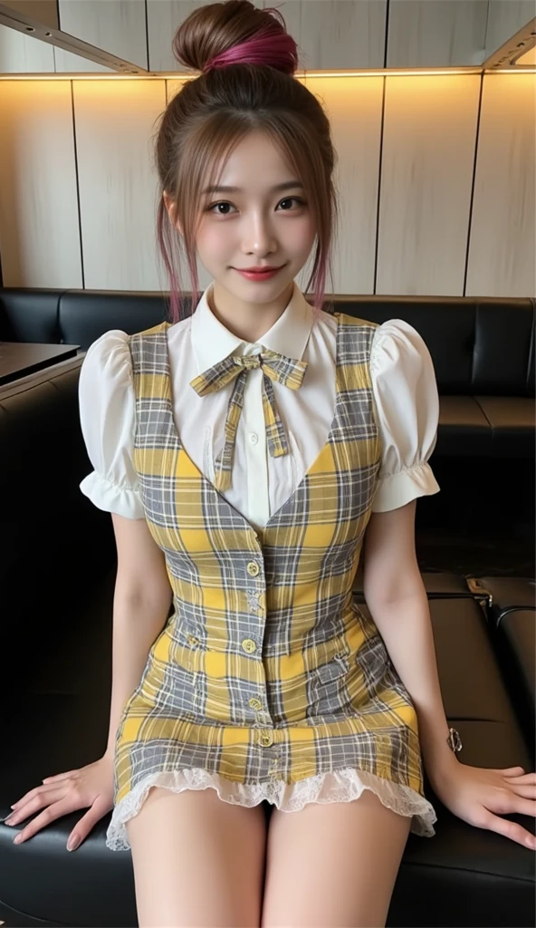 King of corn at the June festival with a yellow plaid blouse and a gold satin vest