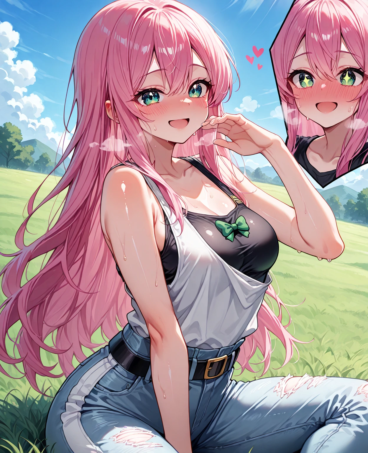 Female one、(Katsura daisies(Like Hayate))teats、Mouth hold、Black Bikini、A pink-haired、long、Navel、