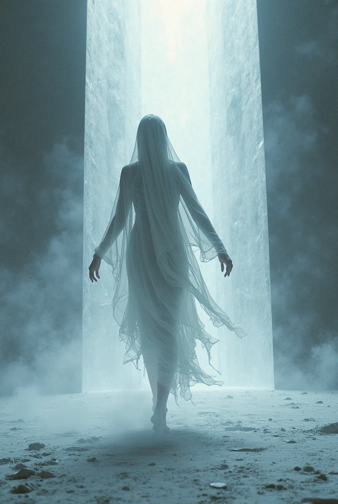 ghostlystyle, Emma Watson, ghostdarksouls, ghostly mist, (transparent, floating), gothic horror, tattered ghostly clothes, light grey, grim reaper face, full body, trapped in a haunted oil painting, hyperrealism, ghostly claws, trapped, (scared, panicked,, horrified), hands in lap, peter mohrbacher, pierre terblanche, trending on artstation