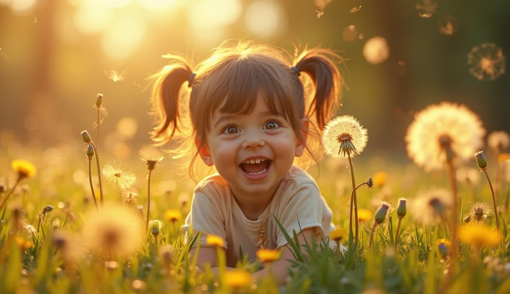 A child with green eyes, brown hair, and a happy expression