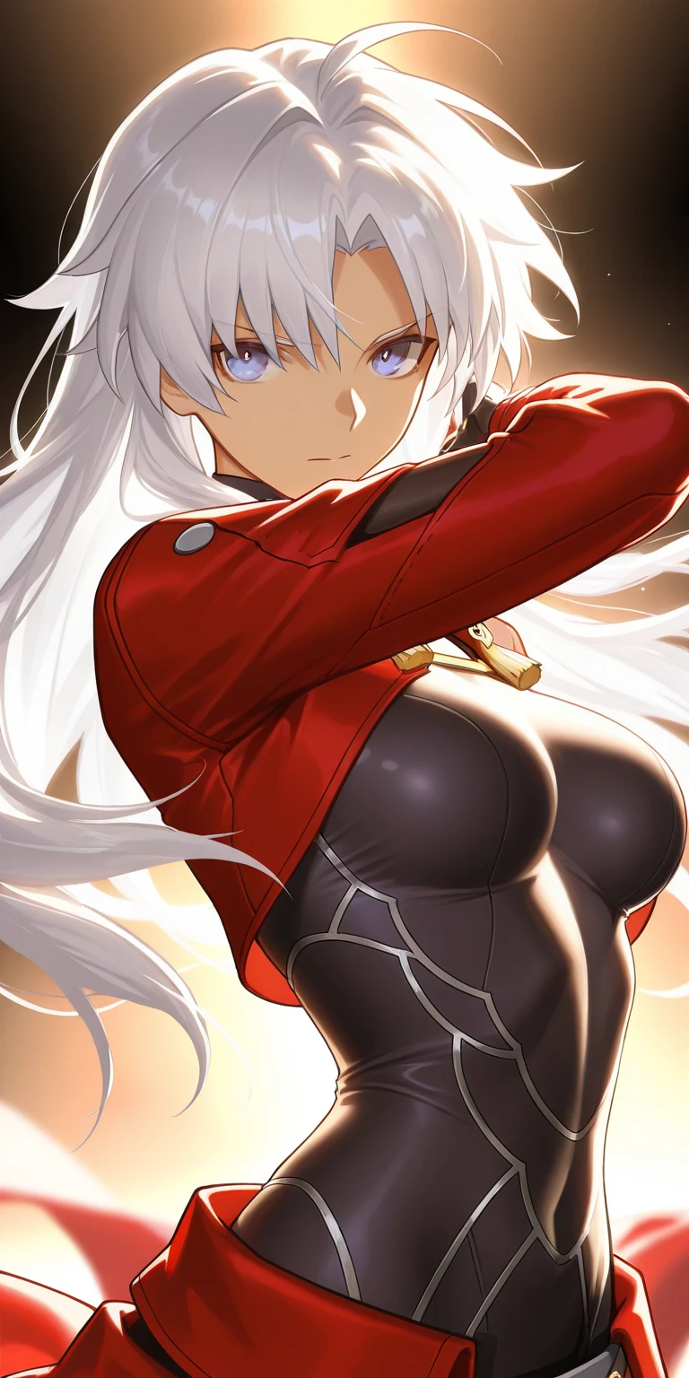 Raised sexy,woman,Bigchest,big assa,Cocked buttocks,blackstockings,Stand and pout,long whitr hair,white backgrounid,ass to camera
