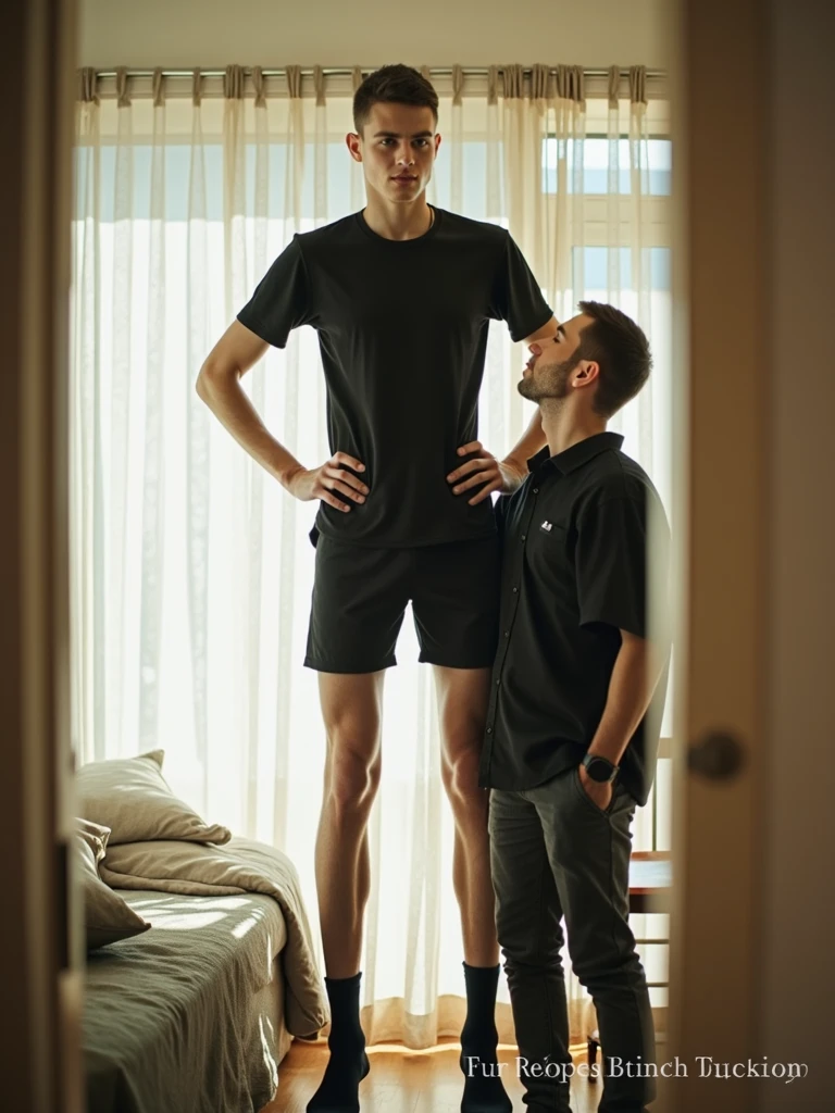 there are two white men standing next to each other tall and short, tall and small, very tall, tall and slim figured, tall man, very very tall, 