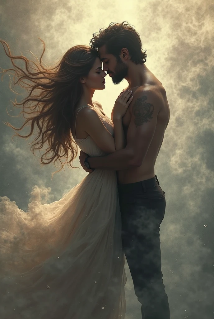 giant couple dancing over a city