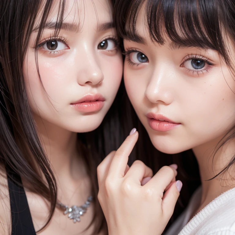 Girl with long hair wearing a white sweater and black ears muffler, drowsy, sleepy fashion model face, lalisa manobal, cute bangs, white bangs, cute cute, cute cute, with full bangs, sleeping, cute girl, cute girl, nina masic, anastasia ovchinnikova, sleepy eyes, cold but cute