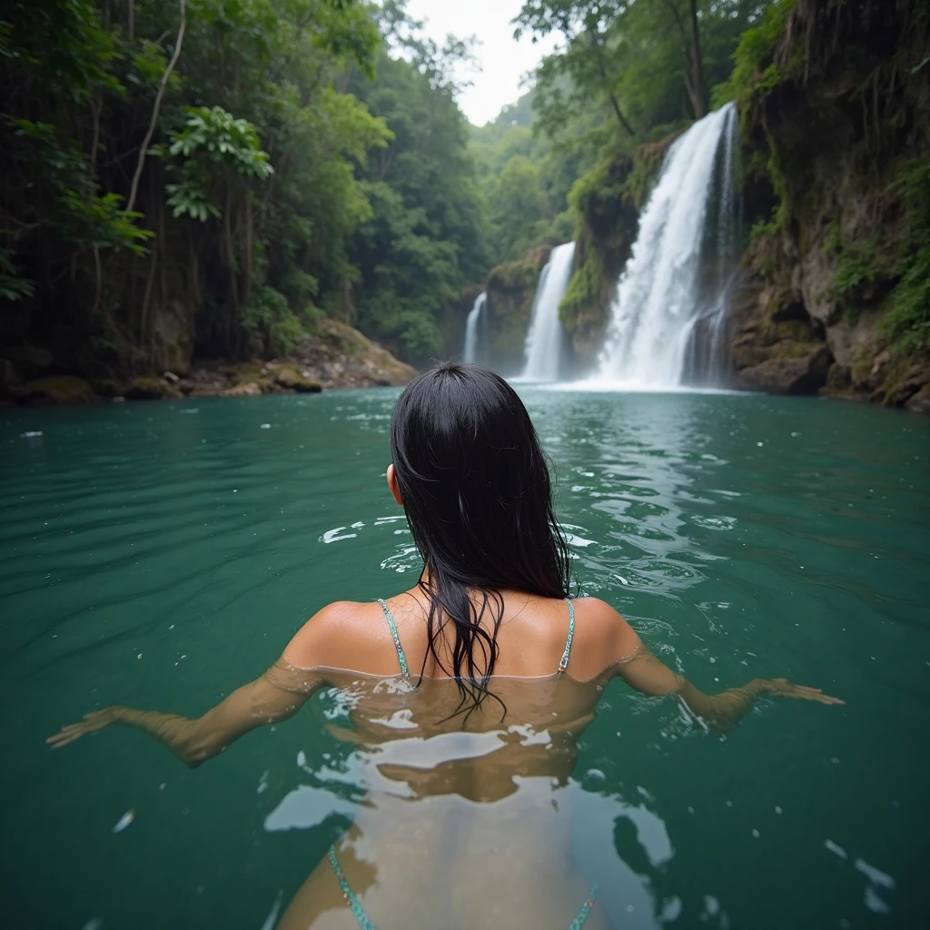 Women in bikinis at a waterfall in Minas Gerais Brazil