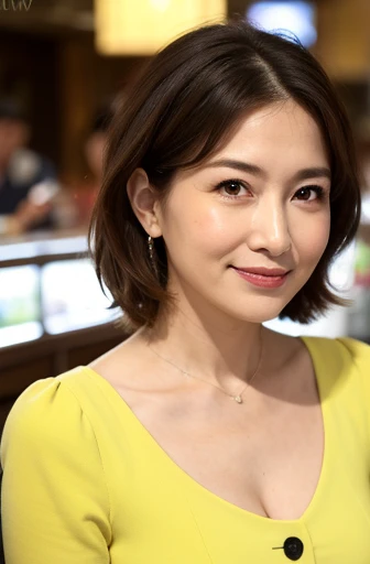 最high quality, 8k, Vibrant, Sharp focus, high quality, High resolution, Middle-aged women, Beautiful woman, Age 35, (Esbian all over), (Facial details in high heels, Highly detailed eyes, Thick lips, Plump figure, Beautifully styled hair, Cleavage, Brightly colored patterned dress、The background is a nearby park