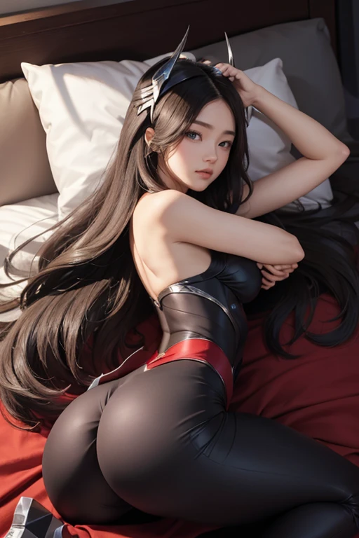 Cute girl , red lipstick,   eyeliner , long hair with bangs, spreading butts , full-body display 1.2, HD 12k 