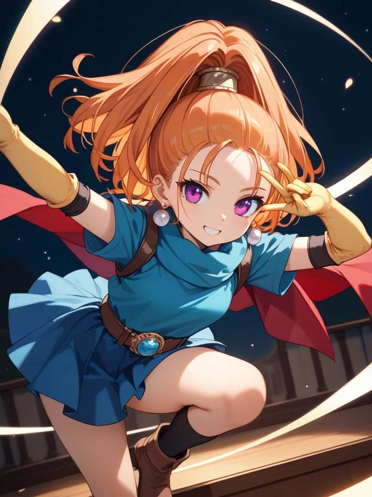 fighting Barbara,solo,white_panties,(shoot from below),(wind from below),thundercloud,dq6barbara
high ponytail
dress
cape
yellow gloves
belt
jewelry
earrings