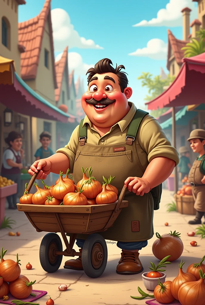 Typical hot chub guy in apron in market