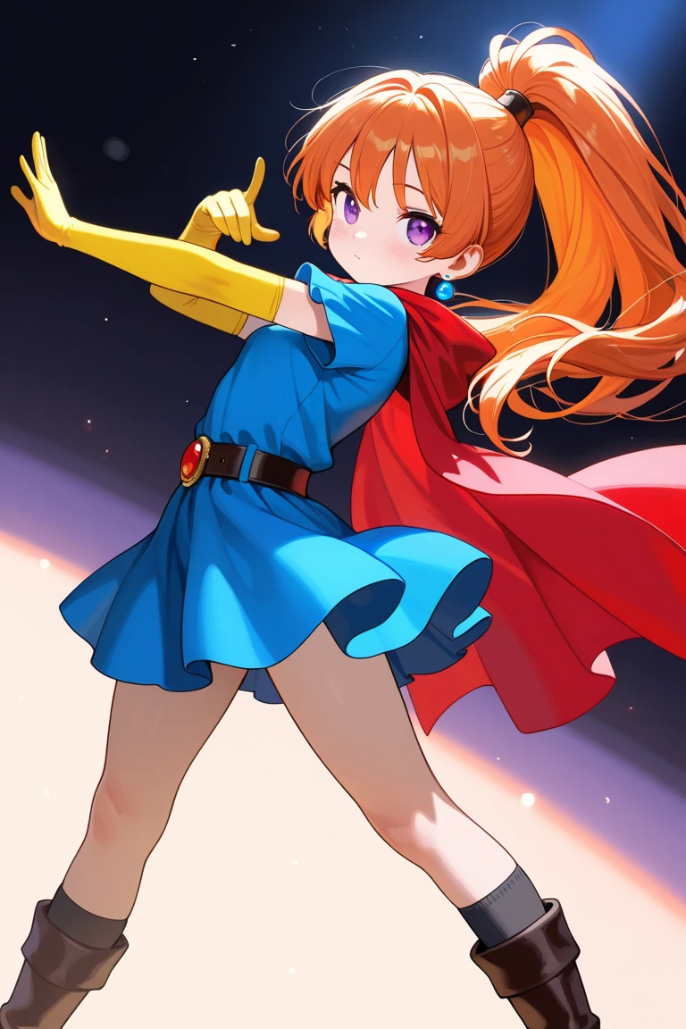 a cartoon of a woman dressed in a superhero costume holding a wand, witch academia, superhero sorceress witch, glamorous angewoman digimon, sky witch, by Aguri Uchida, maya ali as a lightning mage, leotard, blue leotard with white accent, bare legs, blue thigh-highs, red high heels, witch hat, red hair, long hair, blue eyes, beautiful detailed eyes, beautiful detailed face, cute face, medium breasts, age 16-18, solo, solo focus, wonder