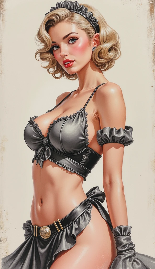 a painting of Marilyn Monroe wearing lingerie, smiling showing teeth, in the art style of gil elvgren, award winning, masterpiece