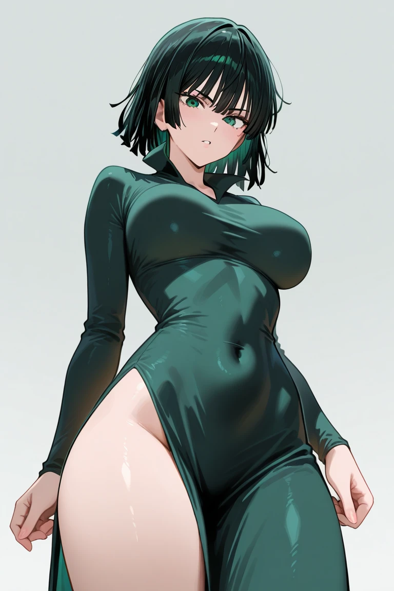 (beste-Qualit, 8k, 32k, 1 girl, tatsumaki, Short Hair Hair, green hair, giant breast, the perfect body, ultra detail face, detailed lips, Slender Eyes, torn dress, standingn, enticing, excited, convex areolas, in heat, Milf, steam, Sex, trembling, , Looking Up, From directly above, Black tatsumaki suit, Arms on the waist , Hands on the hips , Sitting, squatting, squats