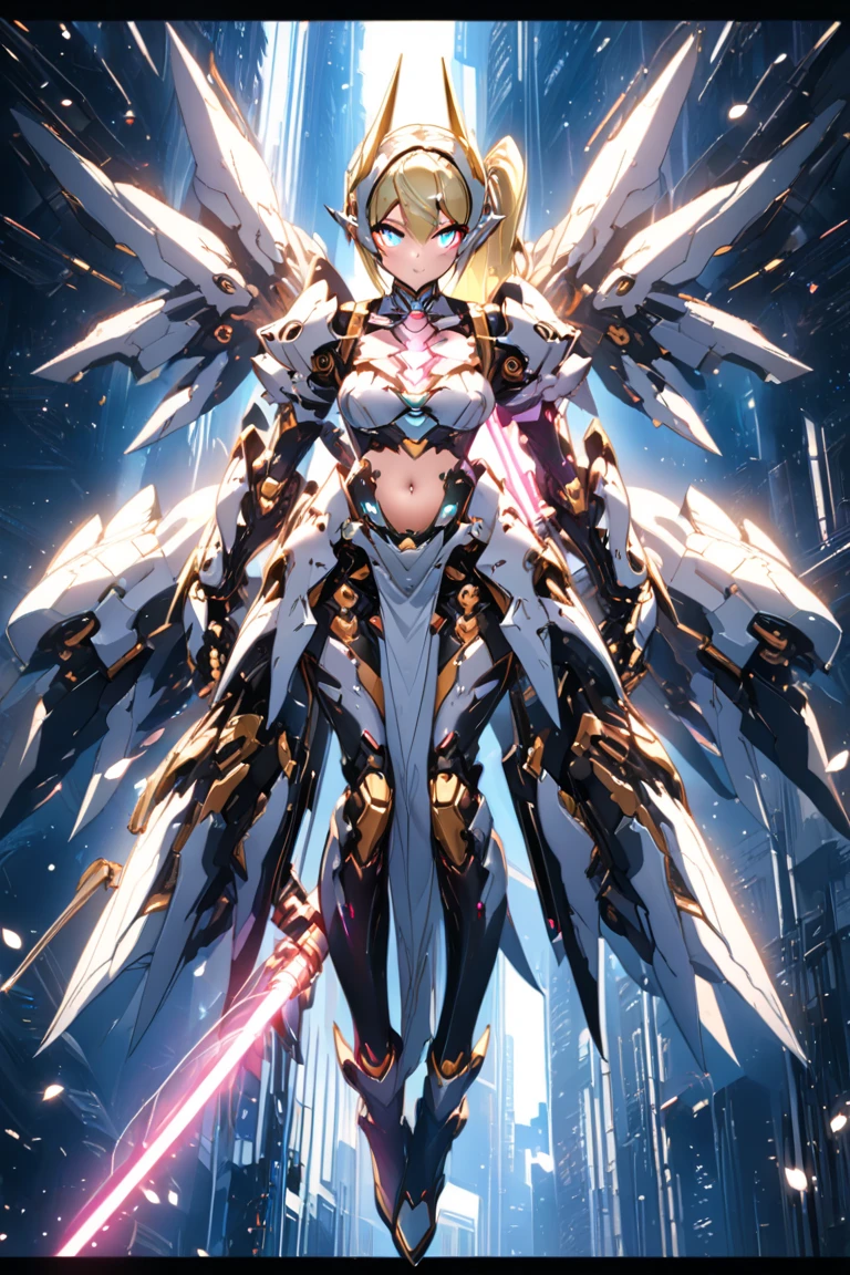 full body girl, front stop, with a laser beam weapon