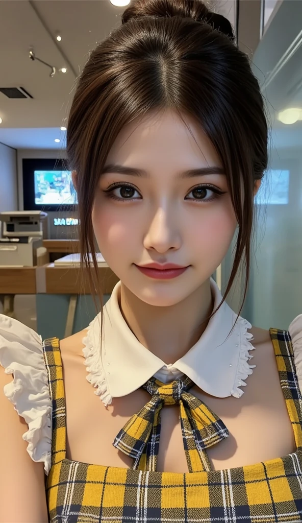 8K、RAW Photos、Highest quality、Super detailed、Super Resolution、Ultra HD、8K壁紙、Amazing details American blazer uniform girl ((White blouse with formal collar, Blue blazer, Blue plaid skirt, Red checkered ribbon on blouse)), Complete limbs, Full Finger,
(((Inside the Starbucks store)))、16 year old female student、((Eat cake、Drink coffee、smile))、Heart Necklace、Gold bracelet
((Emphasize cleavage))
(((Woman sitting at the window seat)))