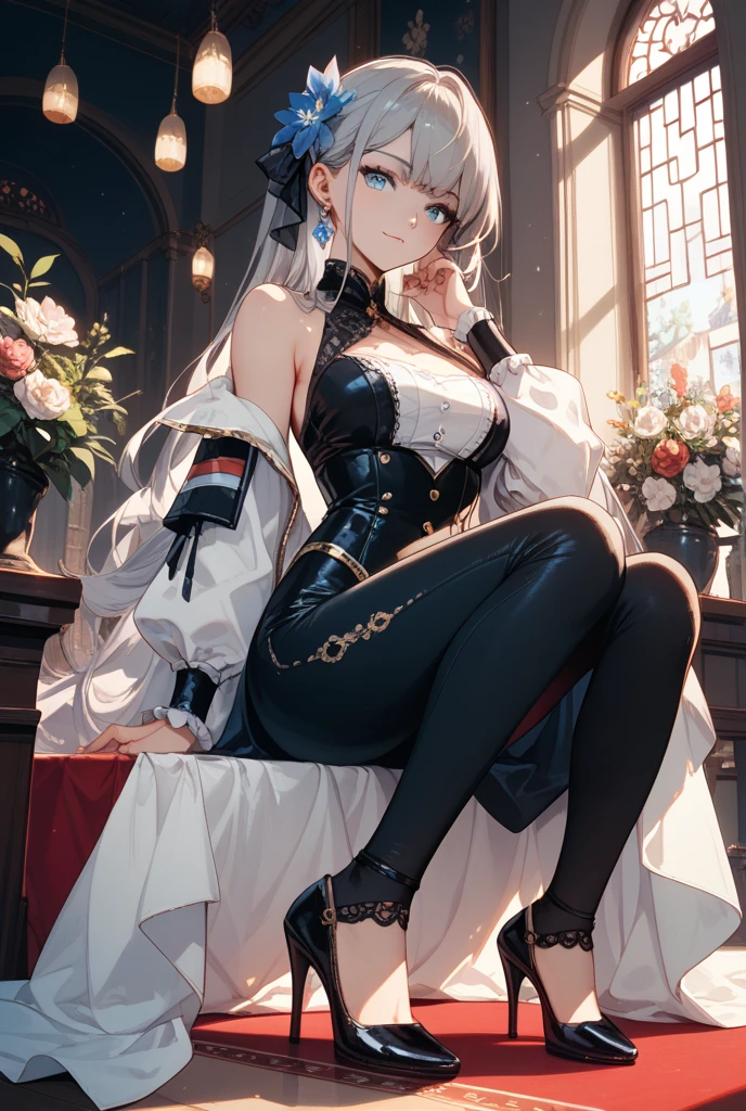 1girl, dark room, sitting, gold gigant throne, queen, crossed legs,short dress,erotic,sexy, looking at viewer, from bellow, smug smile, arlecchino(genshin impact),1girl, solo, white hair, black hair, multicolored hair, x-shaped pupils, black eyes, arle_suit,(large breast),cleavage,cleavage cutout, thigh gap,skindentation,thick thigh, throne room,undersized clothes,commercial photography,at night, lights, High Detail, Sharp focus, (photorealism), realistic, best quality, 8k, award winning, dramatic lighting, epic, cinematic, masterpiece, rim light, ambient fog:1.3, dutch angle, depth of field,8k uhd, high quality, motion blur, depth blur, cinematic, filmic image 4k, vibrant color,