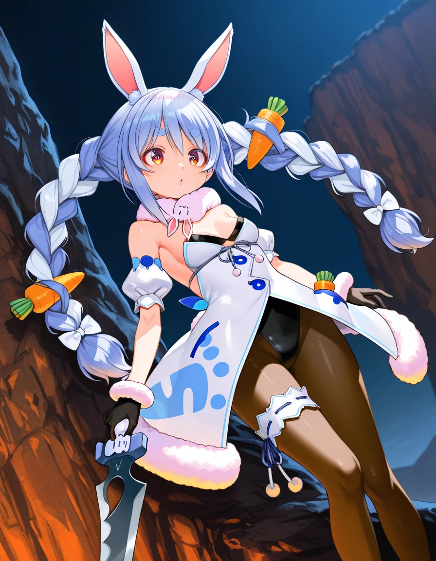 nsfw , Yashiro Kasumi , (((highres official art))) , (((muv-luv))) , (((1girl))) , white hair , blue eyes , long hair , twintails , fake rabbit ears , blush , shy , squatting girl, spread legs, after sex, pussy, cum drip, cum in pussy, sweat, outdoor