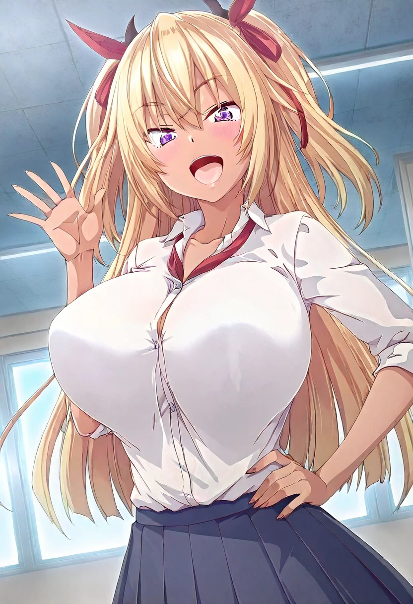Highest quality, High resolution, Big Breasts、Pink pleated skirt、Heart symbol and sound effect、Low Perspective、Insert the penis into the vagina、Sex、Beautiful Skin、Blunt bangs、Trembling with joy、Thighs、Get on top of the viewer、Spread your legs、Super big boobs、Cowgirl、Pussy、Big boobs that almost cover the body、 but big boobs、Light pink nipples、Very young face、Very young body type、Putting a large amount of sperm on the chest、Even though her body is small, her boobs are huge、Big head、Very short、Over 2m boobs、Face is close、6 year old girl、Light beige hair color、Very long hair、Brat