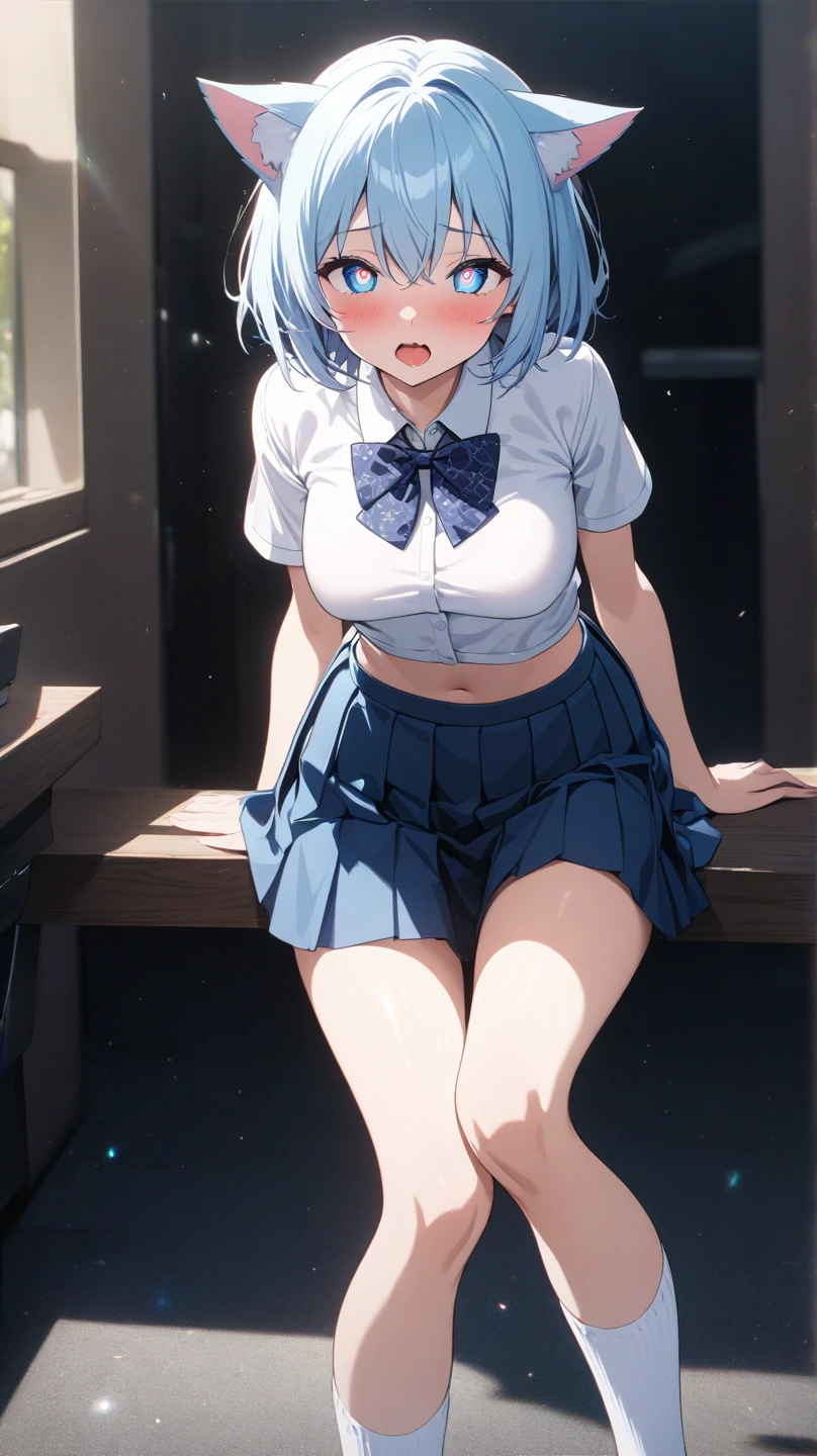、Backwards、Lift up your skirt、School classroom、Get on all fours on the desk、、Showing panties、Blushing、I can see her panties、Pull up your skirt、Blushing、Blue Hair