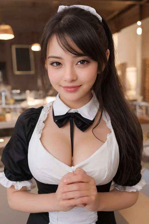 bangs,(Large Breasts:1.2),(Highest quality,masterpiece:1.2),one person,one person,alone,Fair skin,8k,Ultra-high resolution,Super detailed,Highest quality,Perfect lighting,flat light,super high quality,Ultra-high resolution,masterpiece,Realistic,Detailed face,Perfect Anatomy,Slender body、Young face、smile、Sweating、Flushed Cheeks、((Please show me your whole body))、((Please wear black maid clothes))、((Please clean up))、Beautiful feet、((Baby Face))、round face、((light makeup))、((Sweaty))、Small waist,(((maid, maid apron, Maid Headdress))),((Please wipe the floor with a cloth))