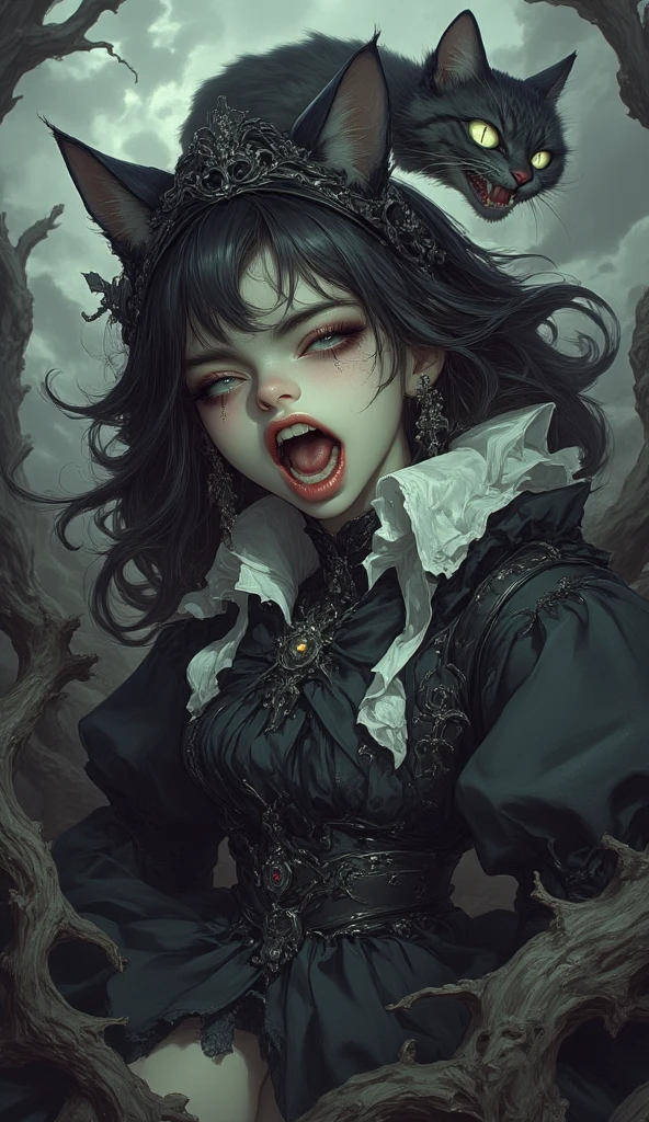 In Anime-art style, pixiv, masterpiece, 1 girl, (Close-up:1.1),Very Close to the Viewer( only half of the face is visible), soft lighting, Bloody sky, bloody environment, bloody rain, dark silhouettes, красный blood vibe, red vibe настроение, red like your blood, vampire life, Gothic, mysterious facial expressions, tattoos, aesthetics, rings and finger rings, web, head covered with dark cloth, Vampirism, на заднем фоне dark silhouettes, the character is closer to the viewer, видно только one eye, Focus on the character, Close-up, symbolism, a ritual, mirrors and paintings in the background, reflections, on the avatar, Dark art style, Blood runs down his face, portrait, leader, leads the concept, silhouettes behind, chaos, the weather is terrible, someone is spectating on her, DALLE, Close-up больших демонических глаз, сложные eyes, Unique Demon Ghouls, These images feature a dark, anime-style warrior with intricate tattoos and glowing red eyes, holding a blood-stained katana. The background includes a moonlit scene with shadowy samurai figures and a mysterious reaper, balanced to give equal focus to both the warrior and the background elements, creating a masterpiece, Digital art, city on the skyline, dark lighting, permission 1:1, blond hair, kimono, katana, Shanghai, nails painted black, in detail, moon and shadows, eyes, в eyesх отражение битвы, mysticism in the background, split personality, в eyesх готовится к битве, необычные eyes, scene, add more details, dark, fingers are proportional, serious look, holding a katana in his hands, only half of the face is visible, dystopia, night lighting, motion blur, красная и кровавая aesthetics, one eye, Close-up