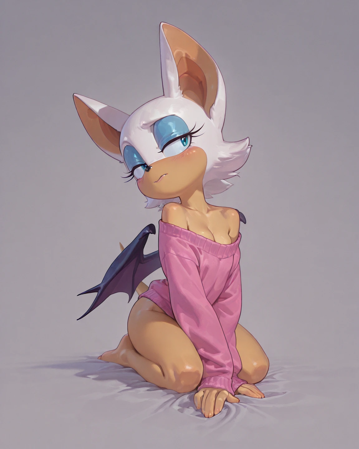 Score_9, score_8, score_7, kemono style, gatomon from digimon, tall and slender body, furry body, feet paws, 4 toes, bare hands, 5 fingers, naked:1.4, Anthro feline girl, on her knees, simple white background
