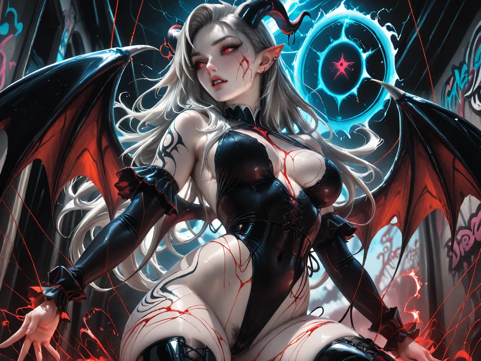 ((highest quality)),(ultra high resolution),(Super detailed),(detailed description),((best CG)),(best work of art),super precision art,amazing drawing art,(Fantasy art with precise details:1.5), (Female Devil:1.5),((evil:1.5)),arrogant,greedy,anger,Lewd,cruelty