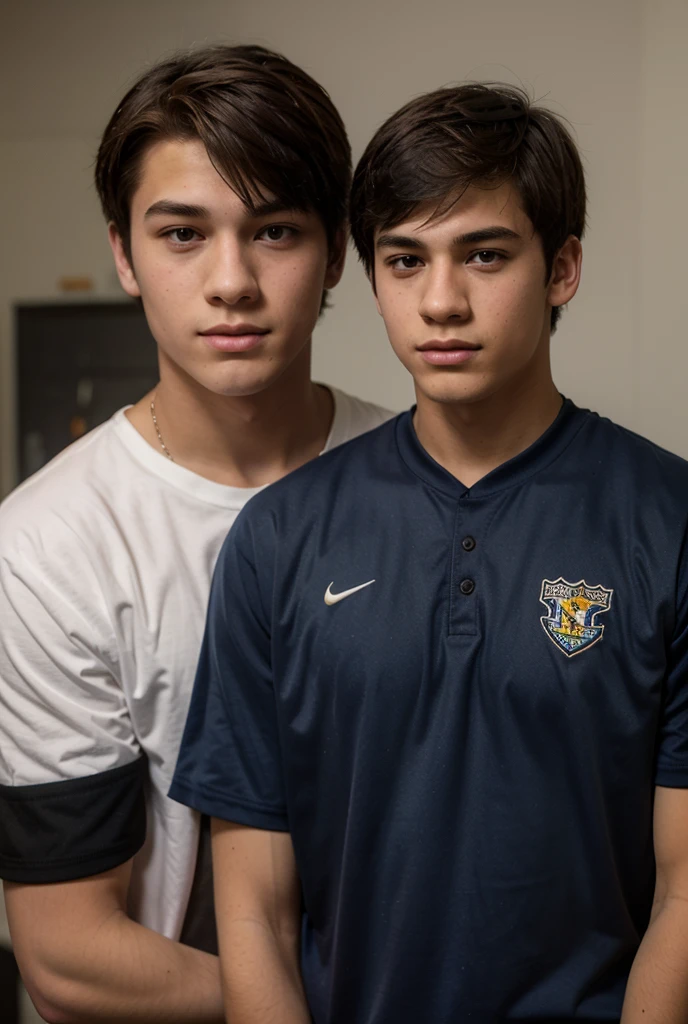 Two attractive, athletic, 16-year-old boys with a marked jaw playing