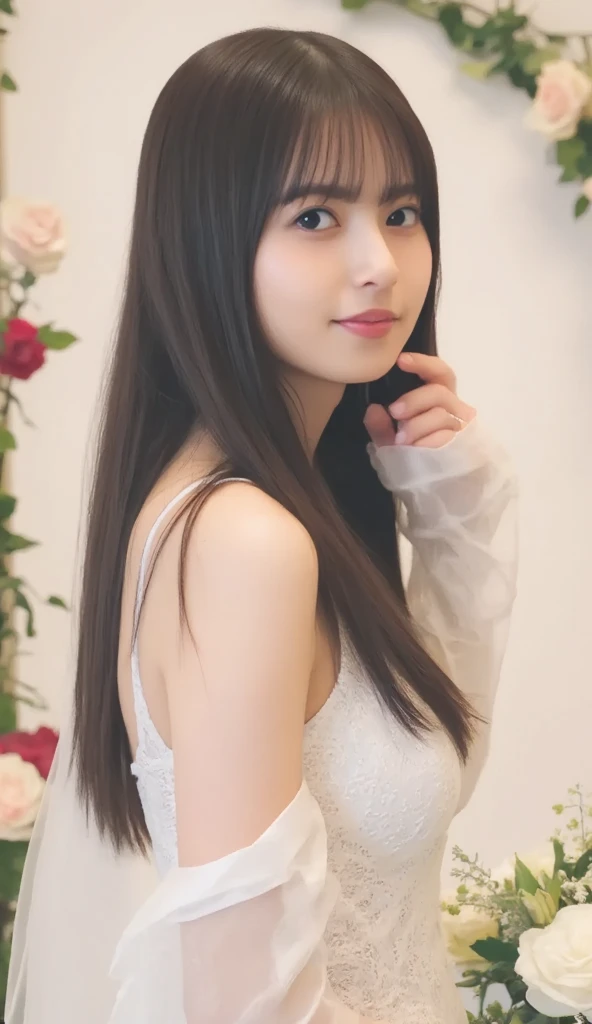 Hospital examination room, female doctor, ((full body)), ((photo)), ((best qualtiy, 8K, tmasterpiece: 1.3)), Focus: 1.2, perfect figure beautiful woman: 1.4, 1woman, cowboy shot, look at viewer, eyes facing the camera, incredibly absurd, beautiful and cute woman with a photorealistic face, showcasing top-quality craftsmanship, Japanese woman examining in a hospital examination room, 29 years old, hairstyle is a straight bob with long bangs, glossy black hair parted in the middle, thick and voluminous, elegant, fair and clear skin, large brown eyes, cool expression, long eyelashes, neat eyebrows, high nose, thin lips, natural complexion, fine skin, oval face, plump cheeks, long neck, small ears, beautiful nape, tall, slender, delicate, muscular and thin, slim frame, long and slender limbs, long fingers, large breasts of E cup, dressed as a doctor in a white coat, high heeled pumps, natural makeup, gold necklace, small earrings, watch on left arm, pretty older woman, beautiful, neat, cute voice, calm, gentle, responsible, professional, studious, kind, October