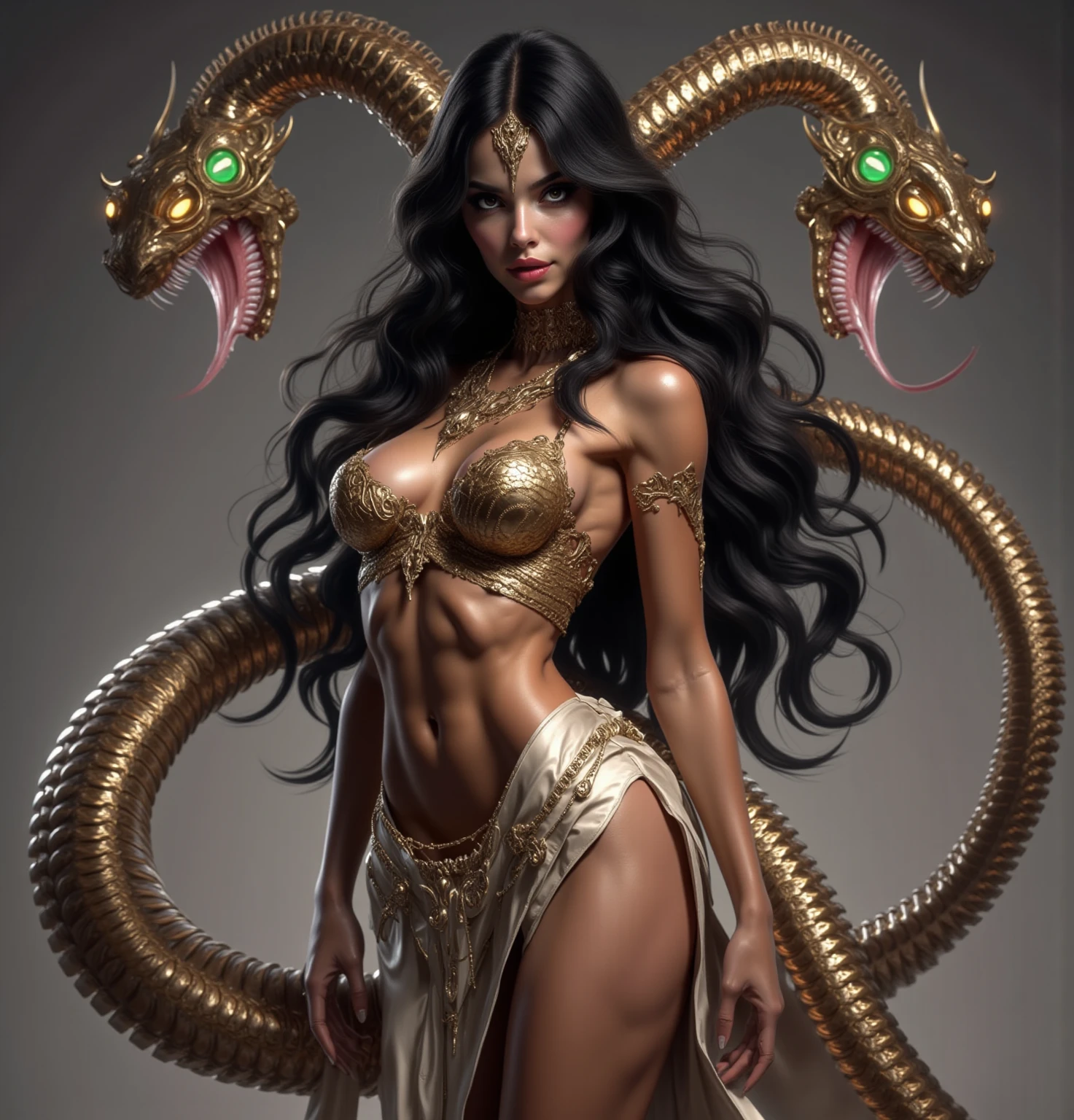 8K,Lower body of the snakeを持つ緑色の髪の女性,Super beautiful(like the real thing),evil god naga,Goddess with the body of a snake,Queen,have a long and large spear,sexy,Bull's-eye,Lower body of the snake,master piece,masterpiece,Photorealistic RAW photos of the highest quality。bright colors,rich colors, Backlight, cinematic lighting, film grain, to be born, 50mm lens, Nikon D850,realistic skin,fantasy art,character art,ultra high resolution,realistic scale skin,