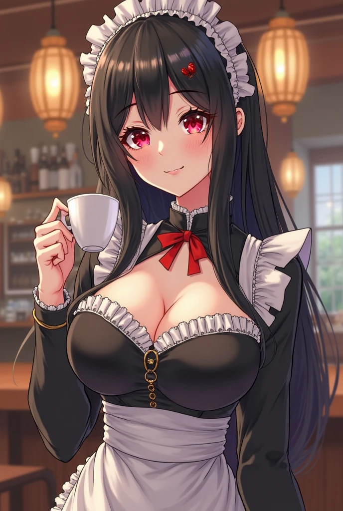 1girl, masterpiece, [ai-generated], highres, 8k, gothic lolita maid, black hair, long hair, french braid, [[[[open mouth]]]], miniskirt, standing, {{{lactation into teacup}}}, {nipples cutout}, pointy breasts, perky_breasts, detailed nipples, best quality, amazing quality, very aesthetic, absurdres