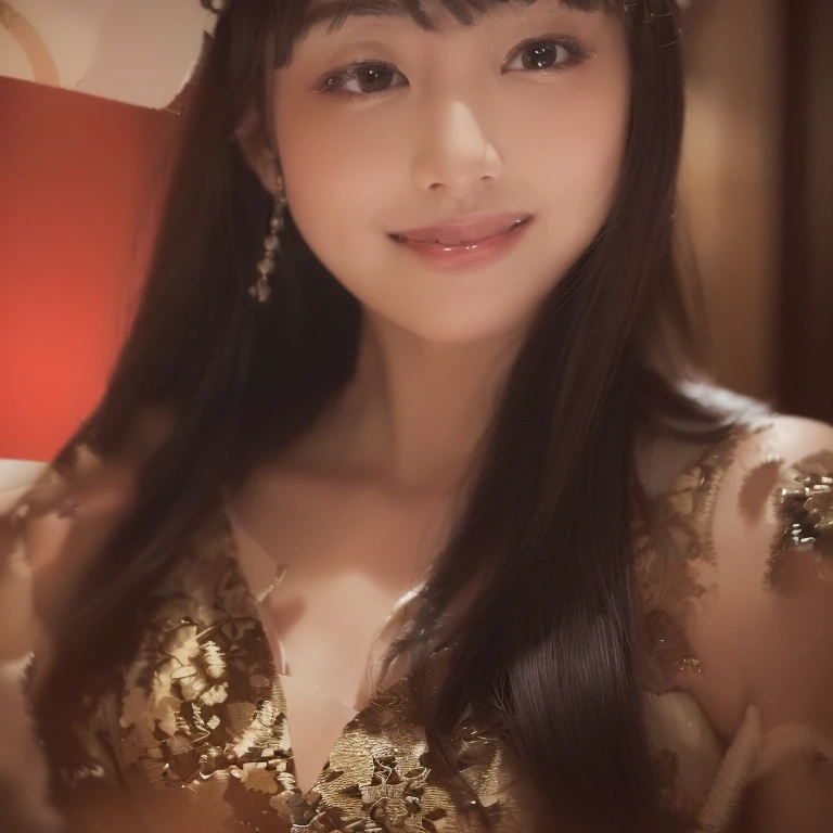 absurd, high resolution, super detailed, 1 girl, solo, extremely detailed eyes, ultra-precise depiction, ultra-detailed depiction, (bed room :1.2), (dynamic pose), (abstract background: 1.5), (shiny skin), multiple colors, detailed skin (from directly above), trends on artstation, 8k masterpiece, cinematic lighting, ((1girl)), ((solo)), (solo)), (( looking_at_viewer)), cg society, plasticien, (beautiful woman)), (Smile), naked,