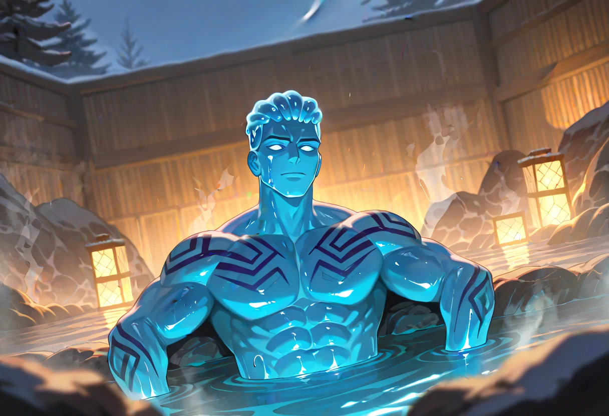 from behind, show your butt, butt up, latex swimming briefs, (outline of lid, swelling of underwear), Masterpiece, light blue sticky slime pool, highest quality, gay, monster boy, slime boy, smiling face, blue slime, clear light blue slime body, Slime covered slime body, thick eyebrows, no whites, aquamarine eyes, clear light blue skin, gently melting jelly light blue skin, inhuman appearance, human slime, muscular blood vessels, male only, adult male, handsome, gay, yaoi, super muscular guy, bulging chest, excess muscle, giant trapeze, giant pectoral muscle, huge pectoral muscle, hyper pectoral muscle, huge biceps, huge broad Back muscles, big back muscles, huge buttocks, huge overdeveloped muscles, monster muscles, beefcake, 30 year old mature man, manly looking, manly hairstyle, short cropped light blue melting jelly head, dissolving Slime texture, mucus splashes, large splashes, suspenders, under chest belt, chest belt, chest harness, garter belt, water bottle hanging around waist, life jacket , a lifeguard, a beach inspector, a yellow latex sleeveless rash guard, Light blue slime-like transparent sun visor, a red life jacket, and a small white whistle around your neck. Swimming goggles, lying on a bed of slime, multiple light blue slime-like aquatic animals,