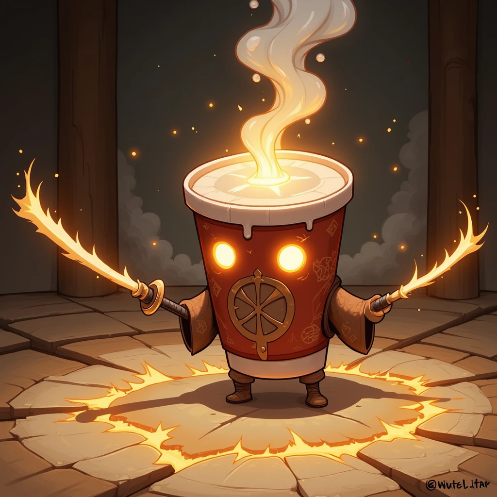 Dragon barista, view from behind , full bidy