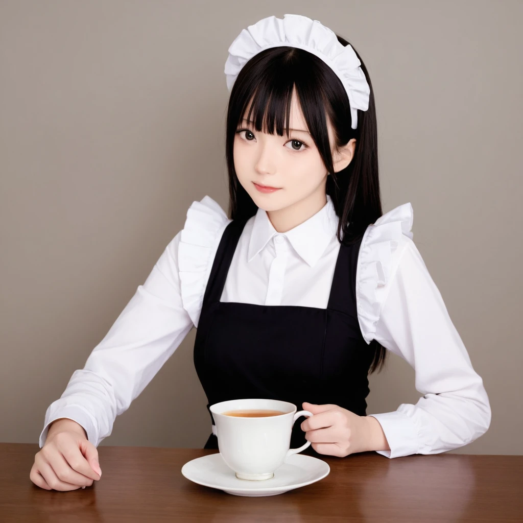A cafe where a black cat wearing a black butler uniform serves as a waiter.　High resolution　A black cat&#39;s eyes are odd green and blue eyes.
