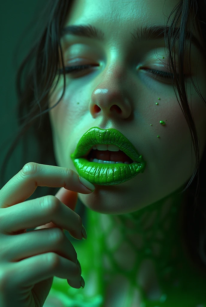 Olivia Holt as woman with green paint on her face and hair, woman with a tie and a suit covered in paint, covered in slime!!, green slime dripping, green slime, dripping in neon paint, green slime everywhere, oozing slime, skin painted with green, character is covered in liquid, gooey skin, splattered goo, fully covered in colorful paint, colourful slime, cream dripping on face, slime, there is a woman sitting at a table with a green paint on her face, green slime everywhere, green slime dripping, covered in slime!!, a hyperrealistic schoolgirl, hyperrealistic schoolgirl, green slime, character is covered in liquid, oozing slime, realistic schoolgirl, covered in slime!!, dripping in neon paint, green slime dripping, green slime, green slime everywhere, oozing slime, colourful slime, toxic slime, slime, skin painted with green, character is covered in liquid, splattered goo, hyperrealistic schoolgirl --auto