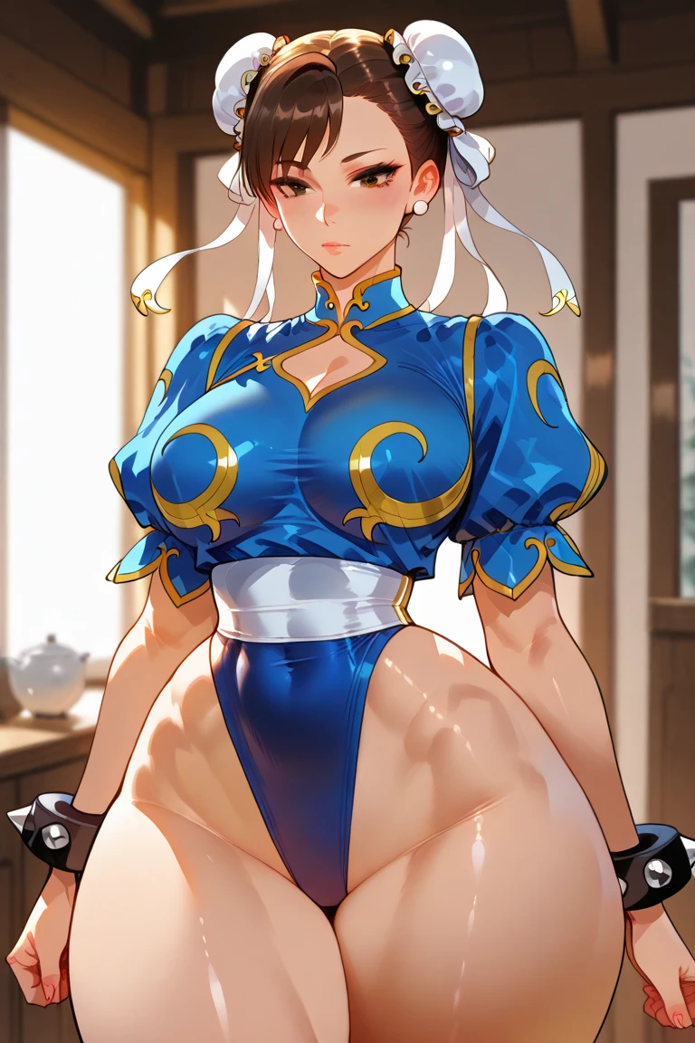 absurdres,, (1girl:1.2),  (abs:1.23),huge_breasts、(dark_tanskin:1.3)unity  Dynamism,forward leaning posture、(black hair)、she looks away, Loose-fitting clothing、Blurred Background、Sagging breasts、Leaning forward,((manga style:1.23)) , A happy look、Plump body、Sitting、Legs crossed、Watercolor、(Watercolor style:1.8),street fighter,Chun-Li, (Glossy skin 1.7), girl),Knee-high socks、Arm guard、School uniforms、Sailor suit street fighter swimsuit special collection, sots art, lowbrow, by Tetsugoro Yorozu, portrait of chun li, street fighter iv, portrait of chun - li, stephen lau and artgerm, game asset of fighters