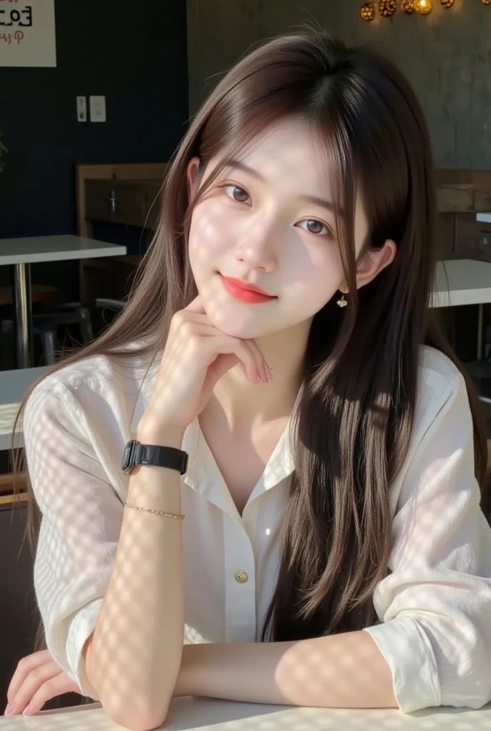 At the office，sitted，plain face，self-shot，Wear professional attire，offcial dress，1 plump girl, Cute face，Fleshy face，Beutiful women:1.3, (, Larger breasts), mediuml breasts），(((big and round eyes)))，:1.1,詳細な目, 二重まぶた