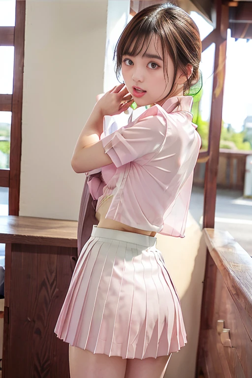 Ultra-high resolution,(reality: 1.4),Highest quality, masterpiece, Attention to detail, 16K quality, beautiful, 1 beautiful girl,super beautiful face,Baby Face,idol face,Cute Face,Highly detailed face,Detailed hands,beautiful skin,Rui々Fresh skin,Professional Lighting,short hair, Black Hair,brown beautiful eyes,Sailor suit,Red bow tie,Pink super mini skirt,Are standing,A gust of wind flipped my skirt up and I had to hold it down with my hands,(((Showing panties))),((White panties)),beautiful胸,Walking in the city,Browsing Caution,From below,Blur the background