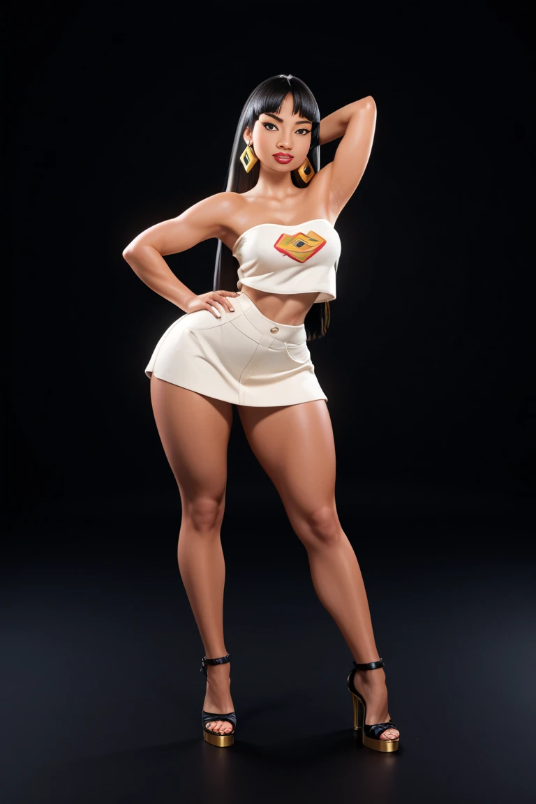 Beautiful and sexy gilf, best quality, best detail, super very huge breasts, heavy makeup, masterpiece, High resolution,masterpiece,highest quality, realistic, photograph, amazing detail,everything is complicated, Amazing number of layers, 8K wallpaper, 3D, bottom corner,skirt,full body, tanned pantyhose, long hair, earrings , slender beautiful legs, Flared skirt、Latin、White sneakers、Plain Pantyhose
