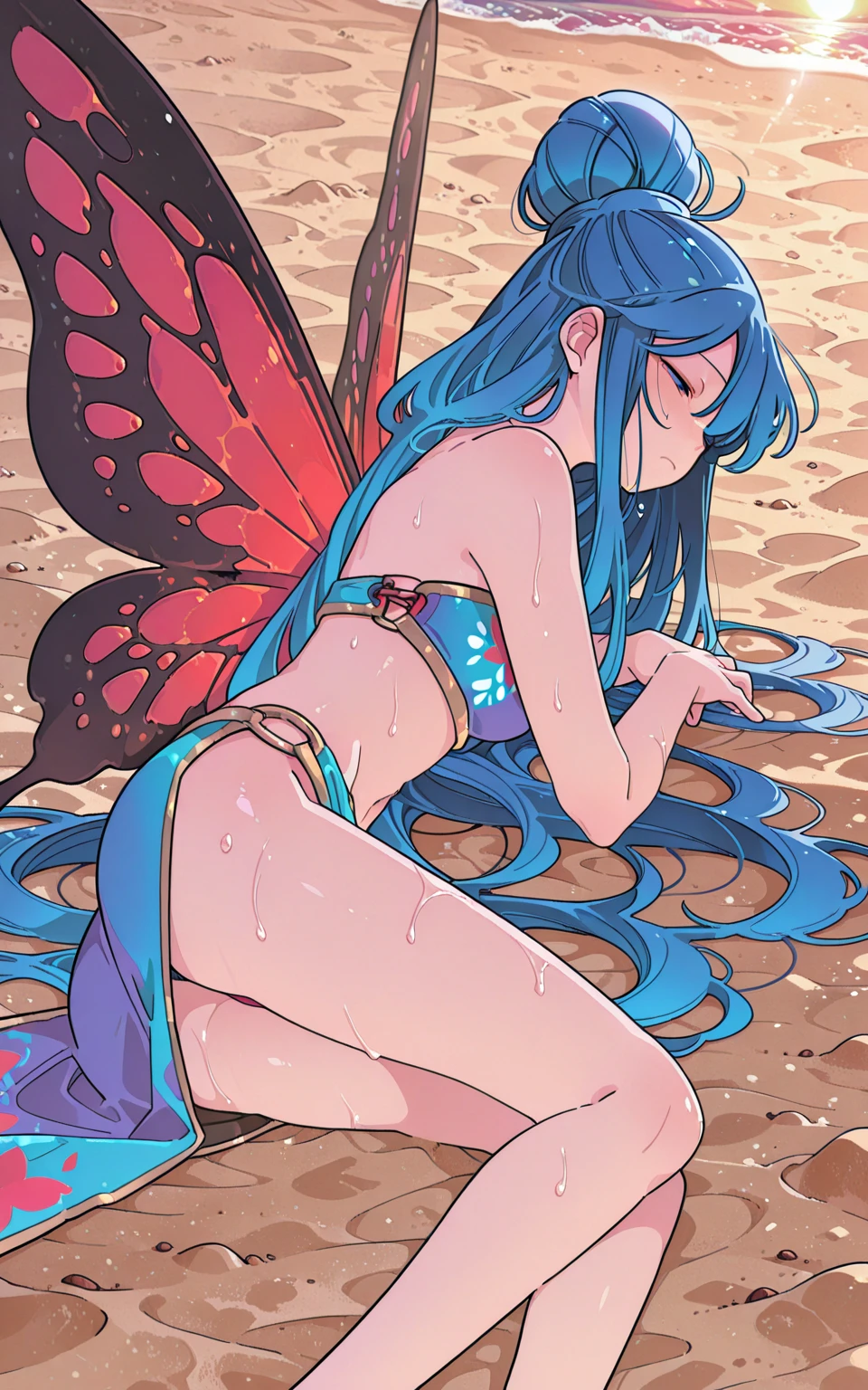 ((, Masterpiece: 1.5, best quality, high resolution: 1.3, super resolution, super detailed, ultra detailed: 1.3, Perfect Anatomy: 1.5, 1 mermaid woman ) pale skin + long wavy white hair + pink eyes + long eyelashes + female figure + white mermaid tail, mermaid woman, white fishtail (delicate pretty top, belly and waist visible, ribbons on her hip, voice box rope) ((adorable open eyes, friendly cute expression))