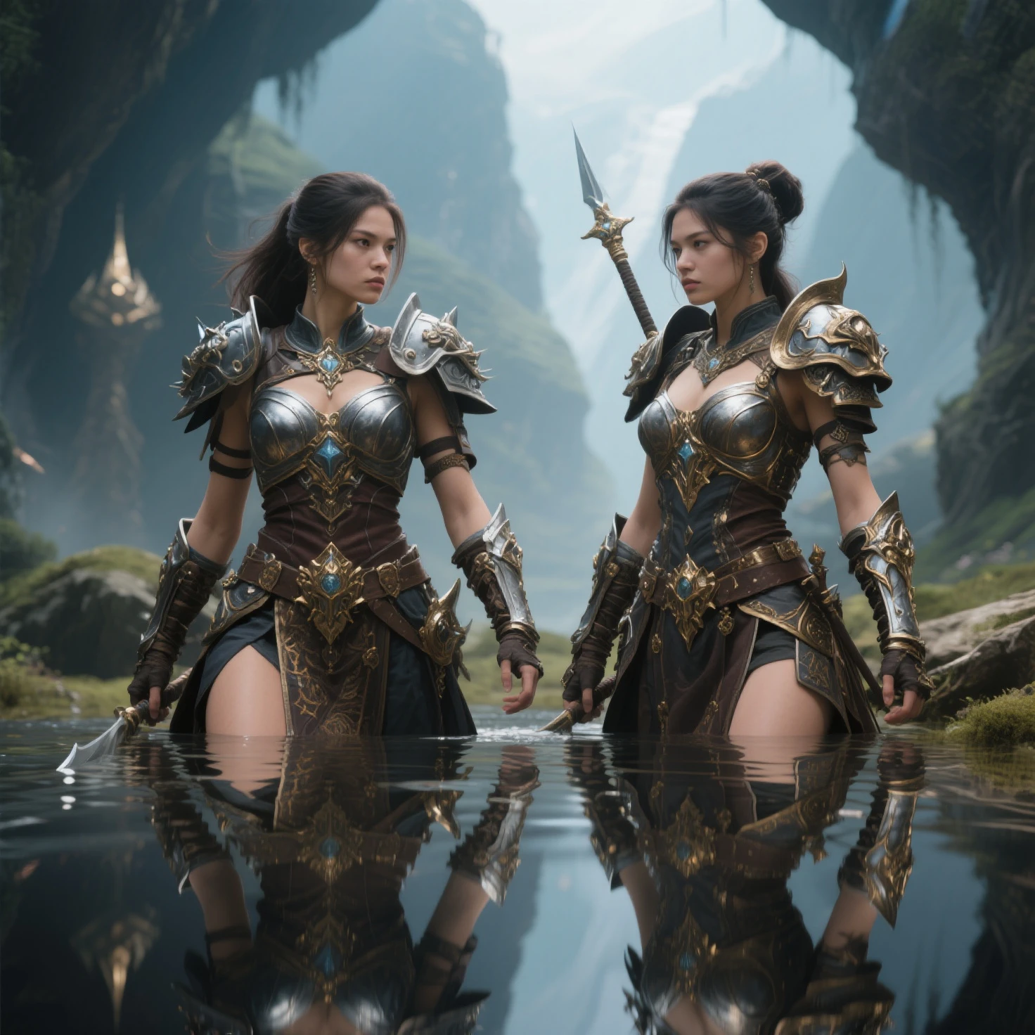 (best quality,4k,highres,masterpiece:1.2),ultra-detailed,realistic:1.37 A group of sexy elven adventurers,clad in revealing yet practical armor, fearlessly face off against a 'roper', a colossal creature that cleverly disguises itself as a stalagmite before launching its numerous tentacles and opening its massive mouth in a terrifying display of power. The elven adventurers, with their flawless features and striking eyes, exude confidence and determination as they brandish their weapons, ready to defend themselves in the depths of a dark and treacherous cave. The cave is illuminated by the soft glow of magical crystals, casting eerie shadows and revealing the intricate details of the adventurers' surroundings. The air is heavy with tension and the scent of damp earth, enhancing the suspenseful atmosphere. The group's strength and unity is palpable as they strategically position themselves, taking advantage of the stalagmites and stalactites for cover. The elven adventurers' elven heritage is evident in their graceful movements and pointed ears, a testament to their otherworldly beauty. The colors in the scene are rich and vibrant, with deep, earthy tones dominating the cave's walls and the adventurers' attire. The lighting is dramatic, casting dramatic shadows and highlighting the adventurers' features. The scene captures a moment frozen in time, masterfully blending fantasy and reality, while mesmerizing the viewer with its attention to detail and artistic craftsmanship. The prompt truly captures the essence of a thrilling scene straight out of a Dungeons & Dragons adventure, inviting the viewer to imagine themselves in the midst of the action.