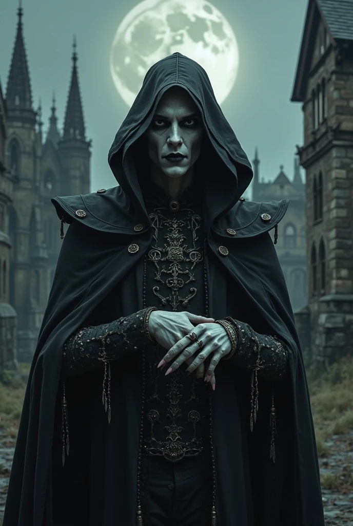 (((cara hiperrealista)))(((Detalles de piel extremadamente realistas))) (Cara con sombras detalladas) (obra maestra, highest qualityr), (realista, Cinematographer_realista:1.9), ((photo session))) A photograph of Nosferatu, The iconic vampire character, en el entorno de un castillo por la noche. Nosferatu is in the foreground, iluminado por la luz de la luna llena. El castillo se alza alto en el fondo, surrounded by menacing clouds over the Carpathian Mountains. Captured with a mirrorless camera, A fine-grained film is used to add detail and texture. Side lighting creates dramatic shadows, acentuando los contornos de la cara de Nosferatu. Una ligera capa de niebla se extiende sobre el suelo, adding a mysterious atmosphere. Bats fly in the dark sky. foco nítido, 8k, UHD, alta calidad, frowning mouth, intrincado detallado, Altamente detallad