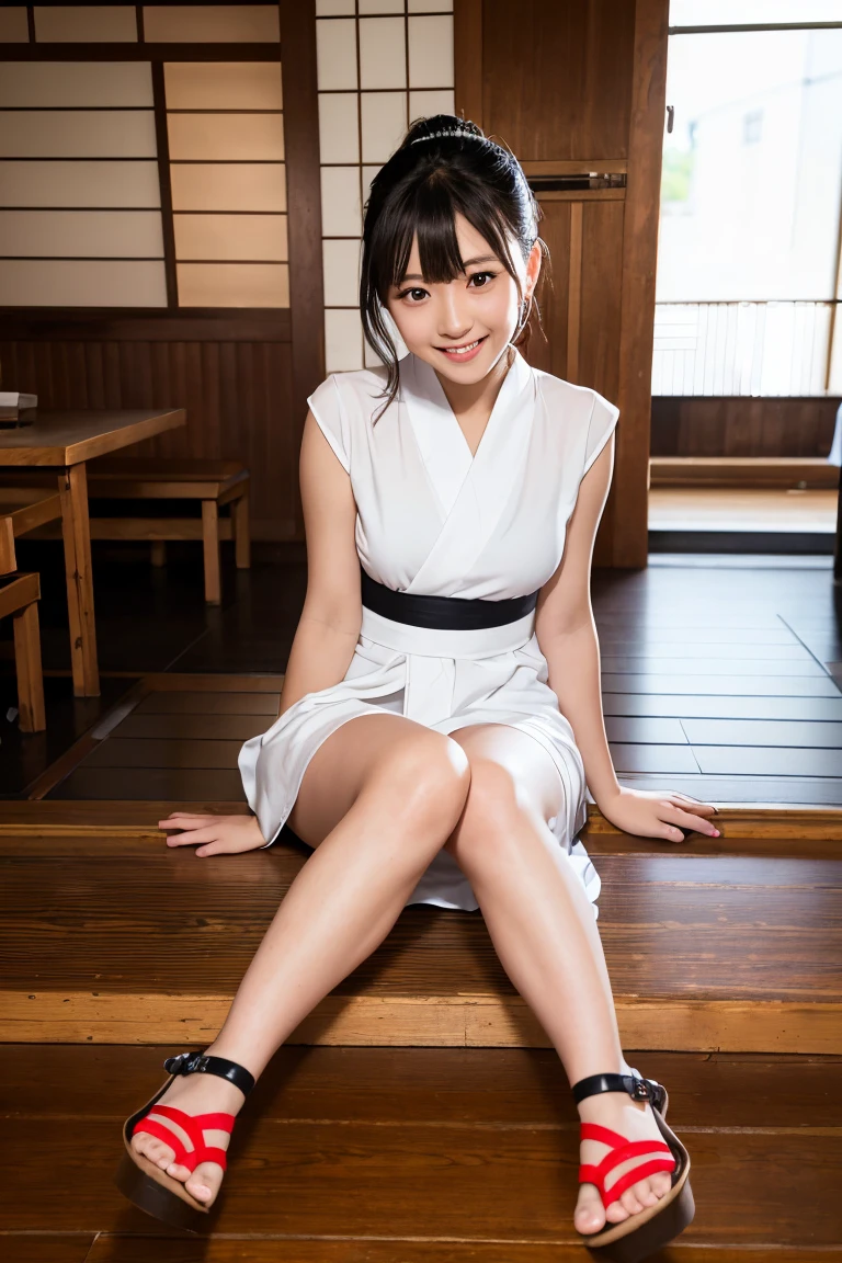 (8k, RAW Photos:1.2), Detailed face and eyes,最high quality, Ultra-high resolution, Very detailed ,Intricate details ,Tabletop ,pretty girl , Soft cinematic light, Hyper Detail,Sharp focus, high quality, Blonde, Bobcut, yukata, outside,smile,teeth,Professional Lighting, Glowing Skin, Full body photo including legs,Accurate hands、Accurate legs、Detailed hands and fingers、Anatomically correct body